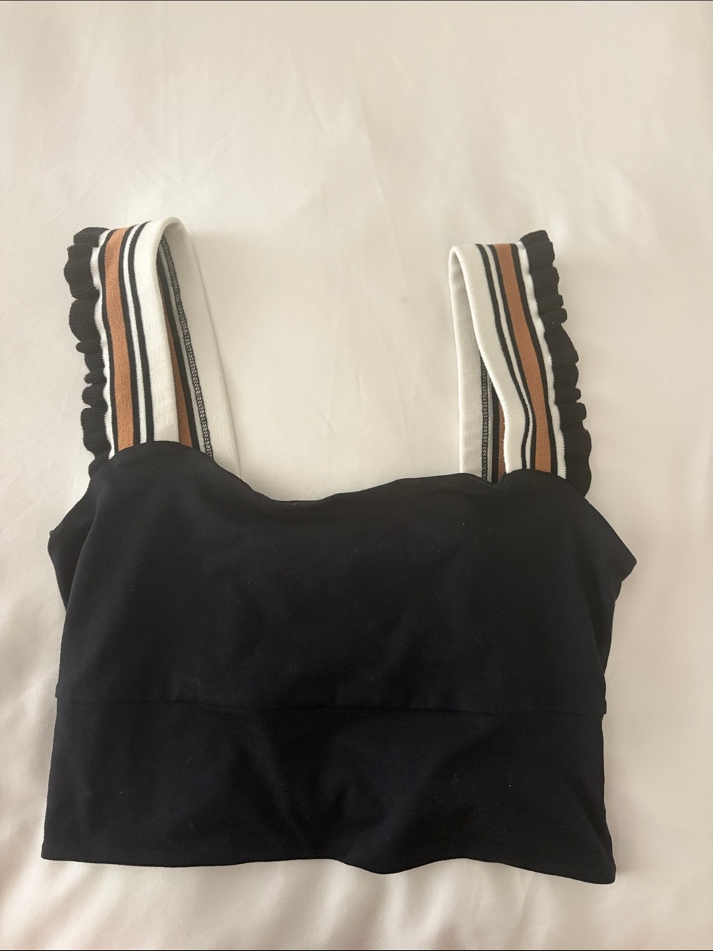 Free People Black Cropped Tank with Striped Accent Straps